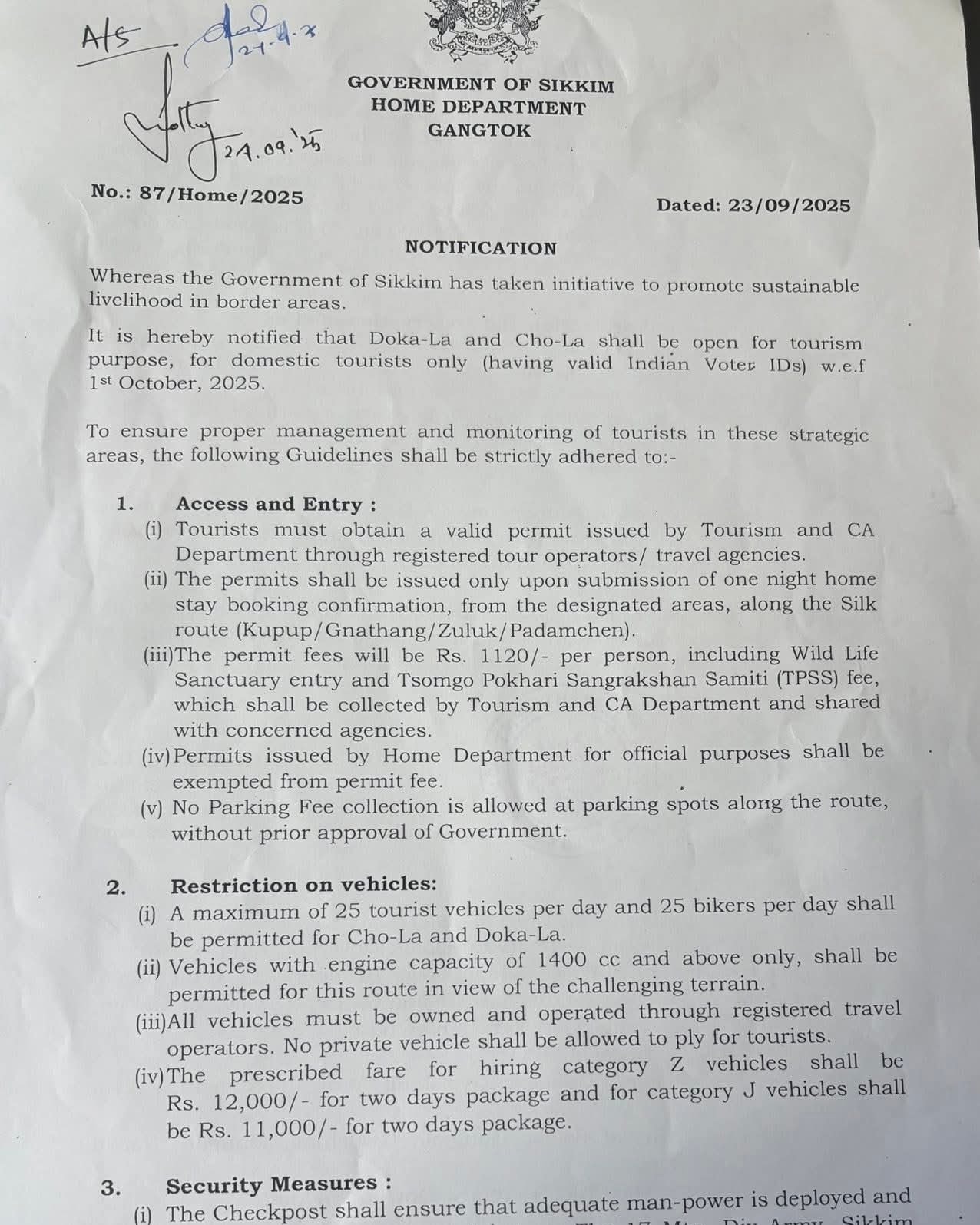 Home Department, Govt of Sikkim Notifies Opening of Doka-La and Cho-La for Domestic Tourists from October 1, 2025
#sikkim
#dokala
#chola
#nathula Home Department, Govt of Sikkim Notifies Opening of Doka-La and Cho-La for Domestic Tourists from October 1, 2025
#sikkim
#dokala
#chola
#nathula