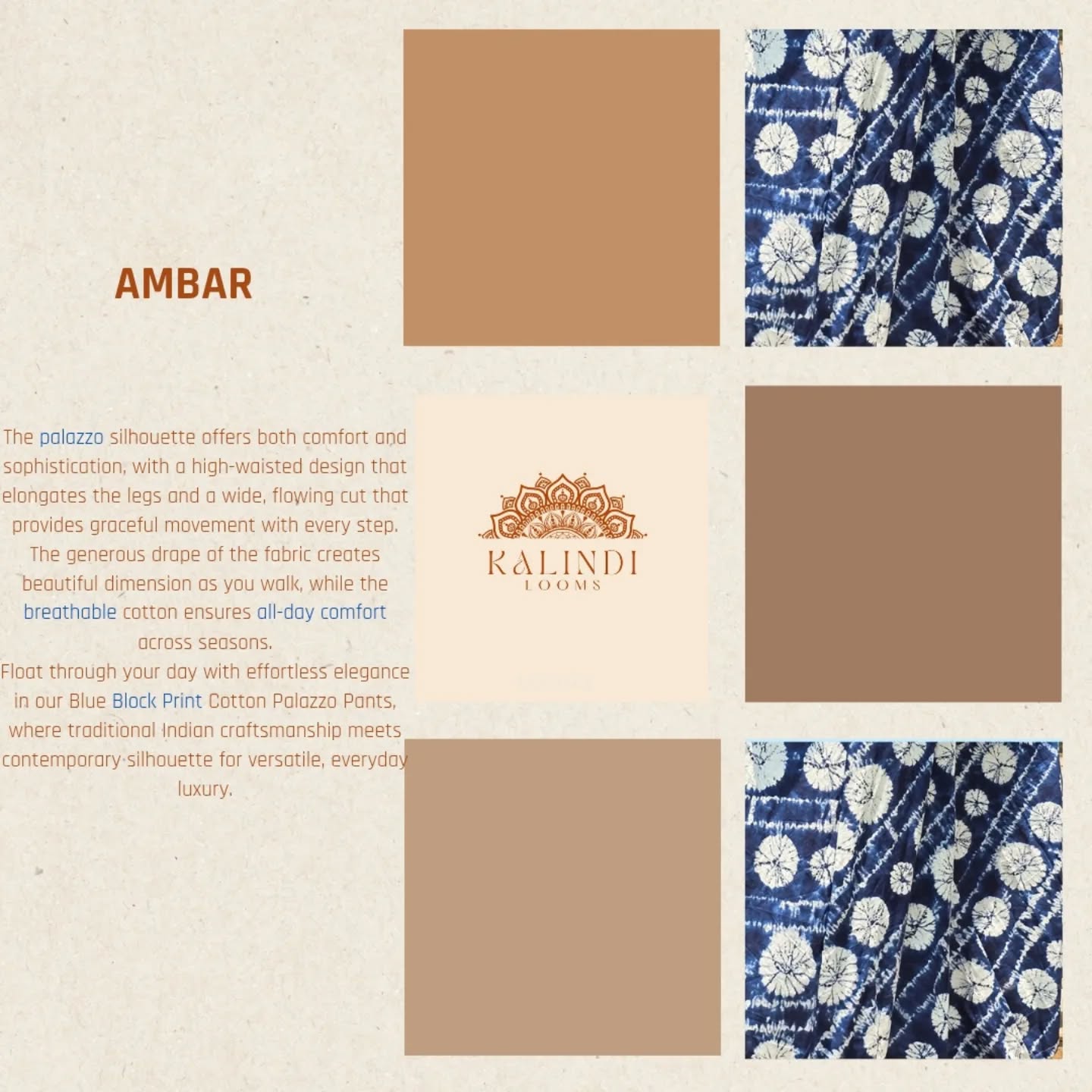 || Ambar ||
Know your attire! A chic indigo hand block printed cotton palazzo.
#clorhing #newbrand #LocallyMade #indigo #indianfabrics