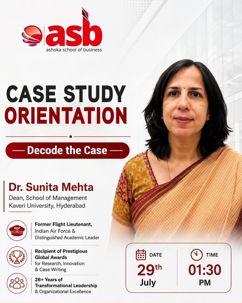 Decode the Case. Discover the Leader in You. 🧩📚
Our students had the privilege of attending an insightful Case Study Orientation Session led by Dr. Sunita Mehta, Dean, School of Management, Kaveri University, Hyderabad.
With over 28 years of transformational leadership experience, a distinguished academic career, and a background as a Former Flight Lieutenant in the Indian Air Force, Dr. Mehta shared practical insights into case-based learning, critical thinking, and strategic decision-making.
The session empowered students to approach real-world business challenges with confidence and analytical thinking.
A heartfelt thank you to Dr. Sunita Mehta for an engaging and inspiring session.
#asbhyderabad #casestudy #managementeducation #businessschool #FutureLeaders Leadership CriticalThinking LearningBeyondClassroom PGDM BBA StudentDevelopment
