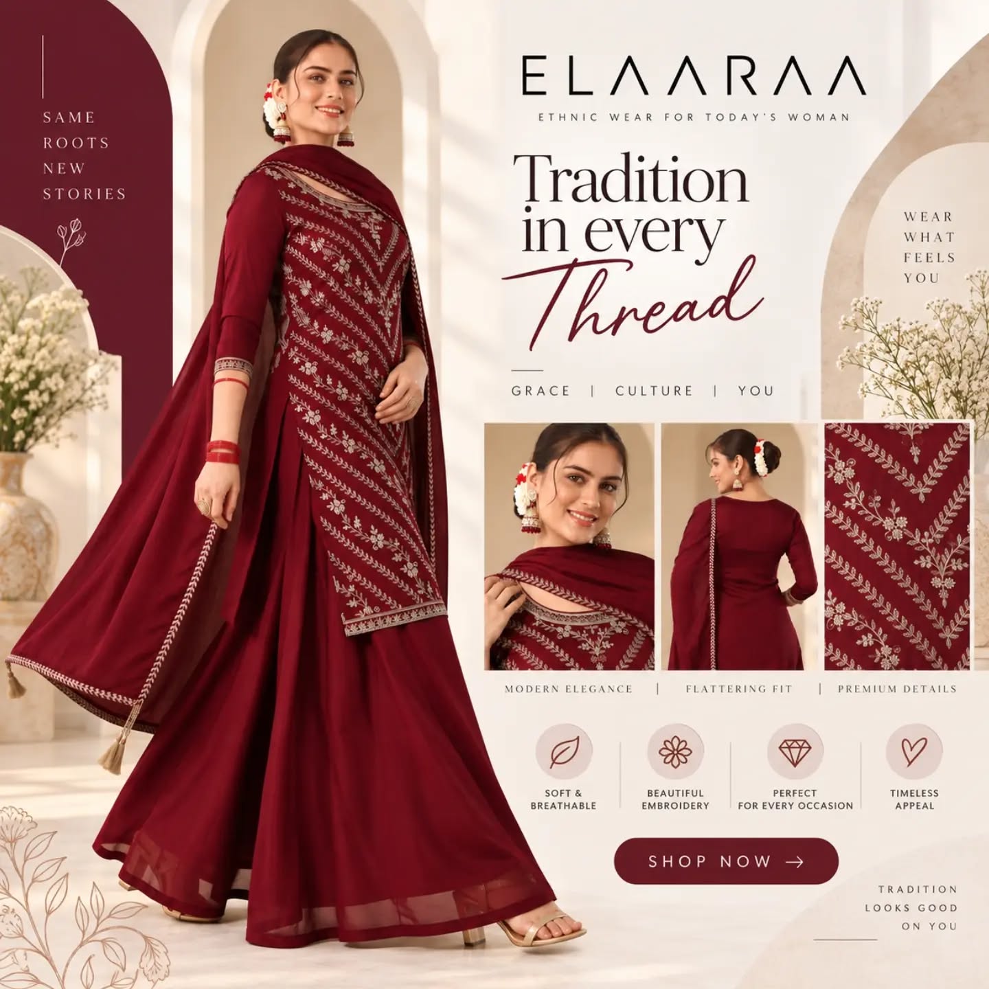 ❤️ Tradition in Every Thread A deep wine look that…
