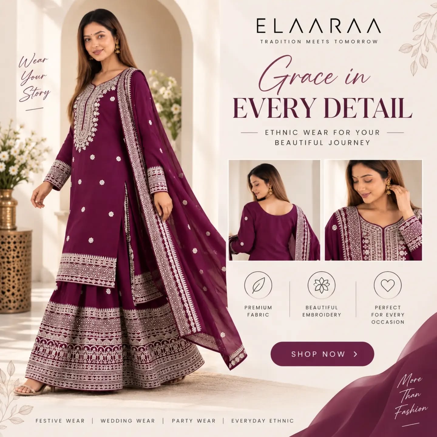 💜 Grace in Every Detail ✨ A rich wine-toned outfit…